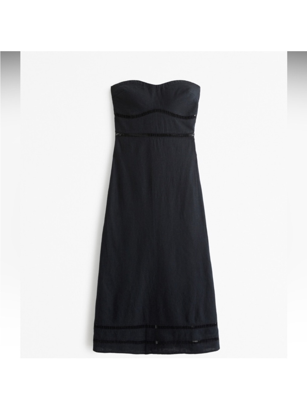 Abercrombie & Fitch Black Midi linen blend Dress with Subtle Trim